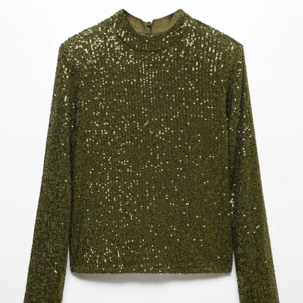 Mango Green Sequin Long Sleeve Blouse